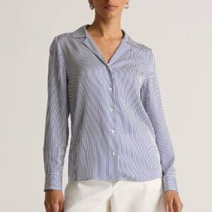 Quince Washable Stretch Silk Notch Collar Blouse